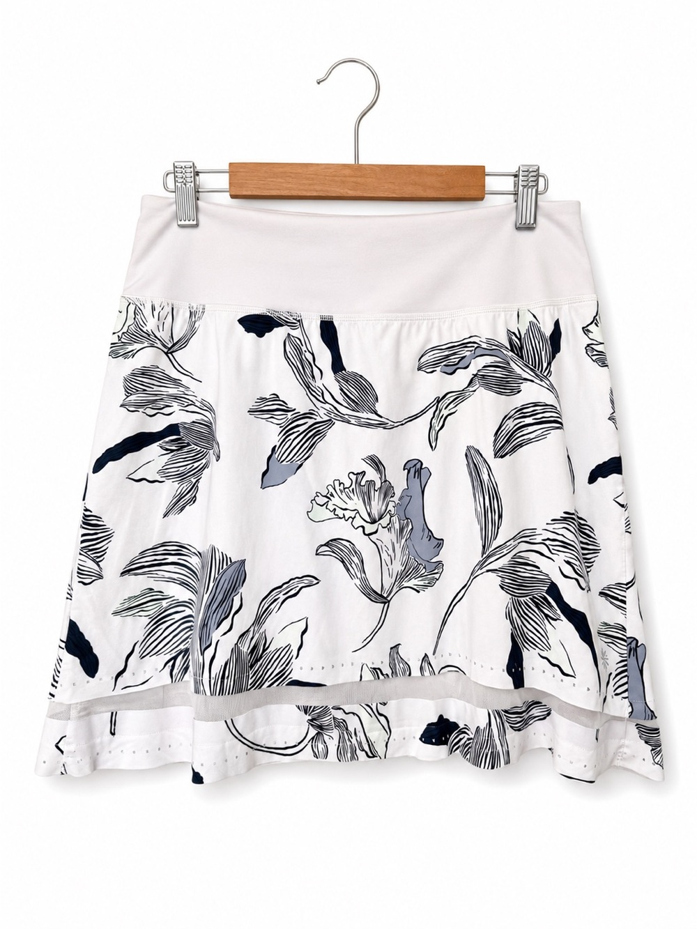 Athleta White Floral Circle Skirt with Navy Accents